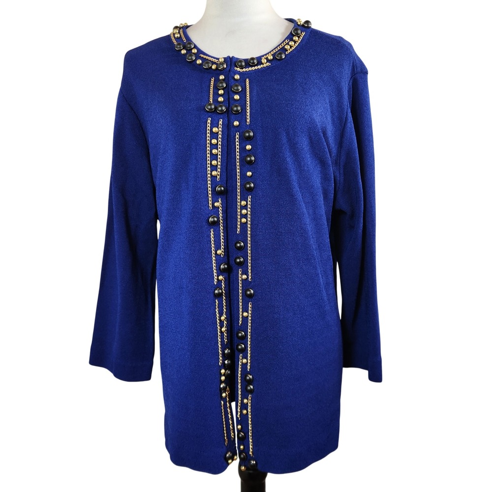 Jones New York Woman 2X Embellished Royal Blue Knit Cardigan Sweater & Tank Top
